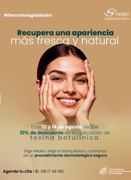 Cuidado de la Piel y Toxina Botulínica - Dermatología Méderi Mujer disfrutando de una apariencia descansada y natural gracias al servicio de dermatología en la Red Hospitalaria Méderi
